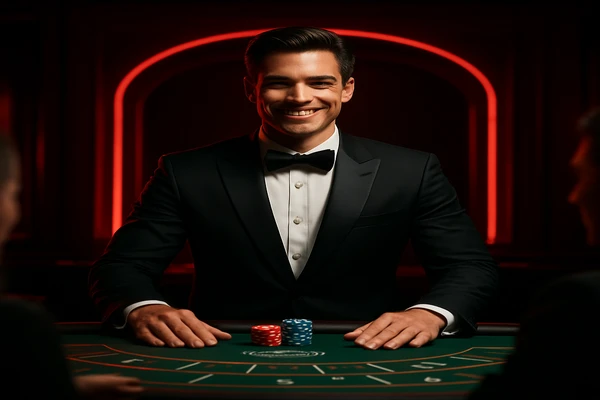 একজন পুরুষ অনলাইন গেমে জয় পাওয়ার আনন্দ উদযাপন করছেন, চারপাশে গেমিং প্রতীকসমূহ ভাসছে